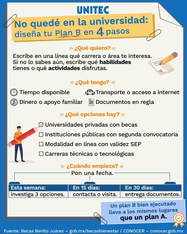 Infografía, como diseñar un plan b si no quedaste en la universidad pública
