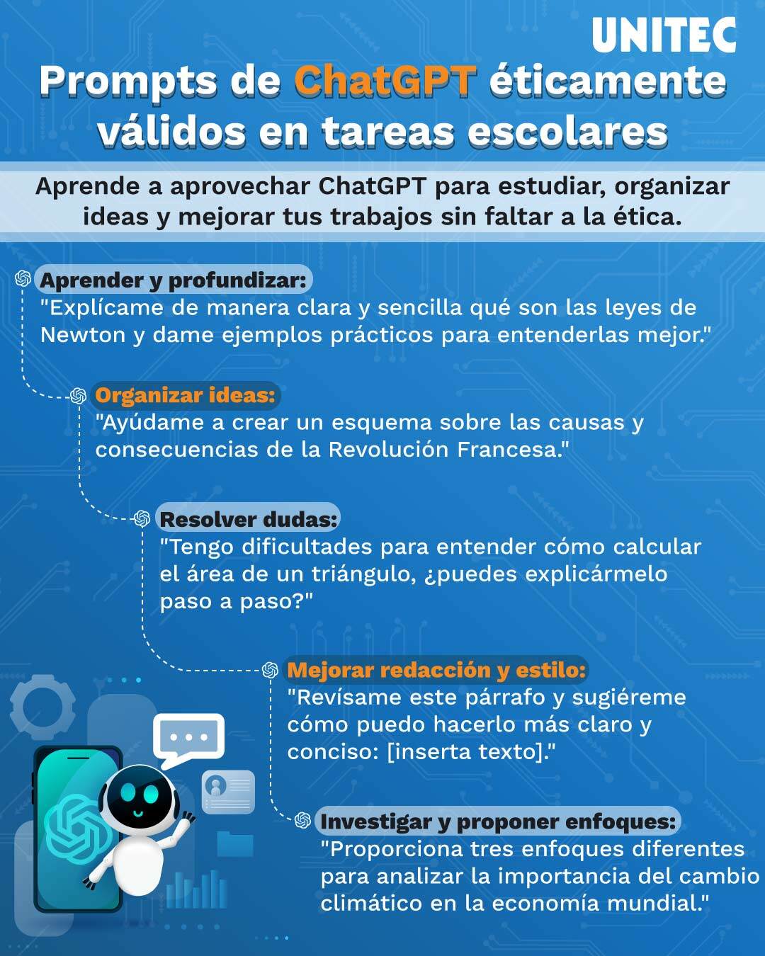 Prompts de ChatGPT éticamente válidos en tareas escolares