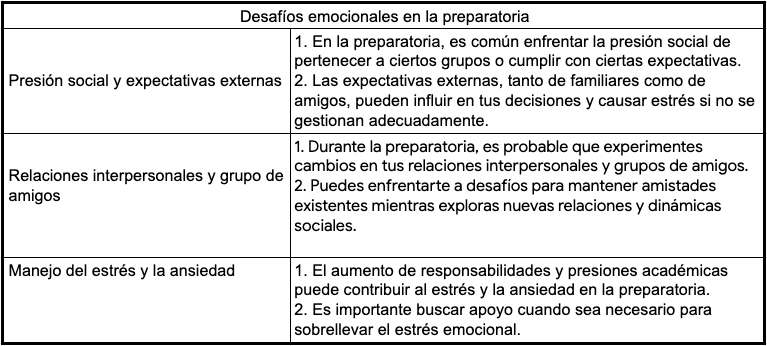 Desafíos emocionales en la preparatoria